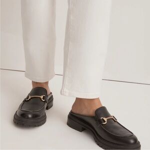 Madewell Black Leather Loafer Mules with Gold Accent